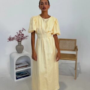 Butter Yellow Air Maxi Dress with Puffed Sleeves