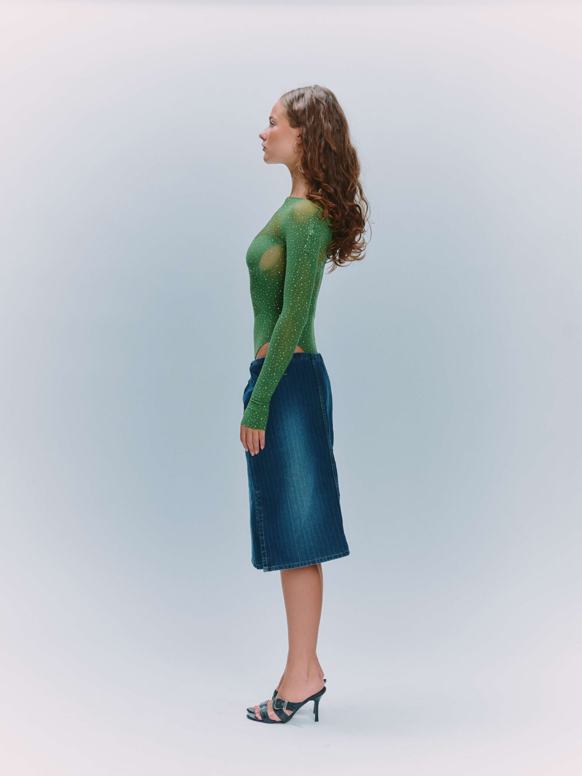 Sculpting Olive Green Long Sleeve Bodysuit - Image 2