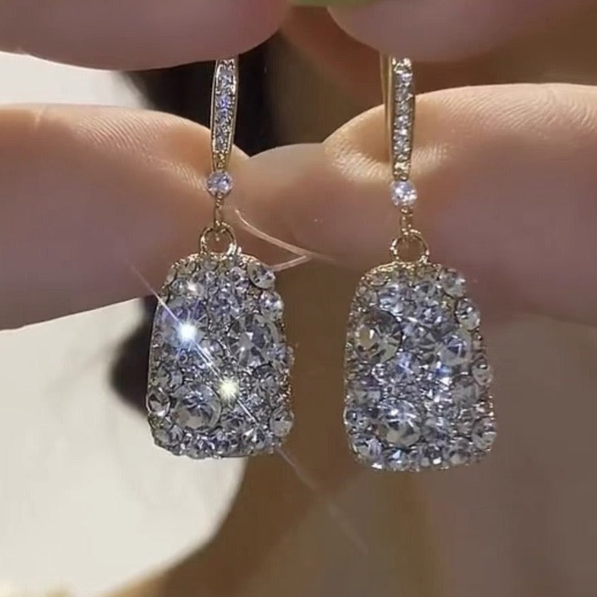 French Diamond Square Earrings with 18K Gold Plating VIP - Image 3